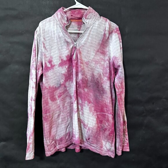 Orvis Red Cotton Tie Dyed Stripe Dye Size Large Long Sleeve Pullover Henley zip - Picture 6 of 6